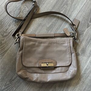 Coach Taupe Leather Latch Closure Crossbody Shoulder Bag